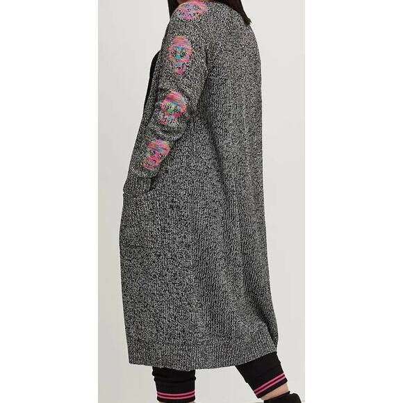 Torrid Lovesick Cardigan Sweater Duster Long Plus Size 3X Skull Space Dye Gray - Picture 3 of 7